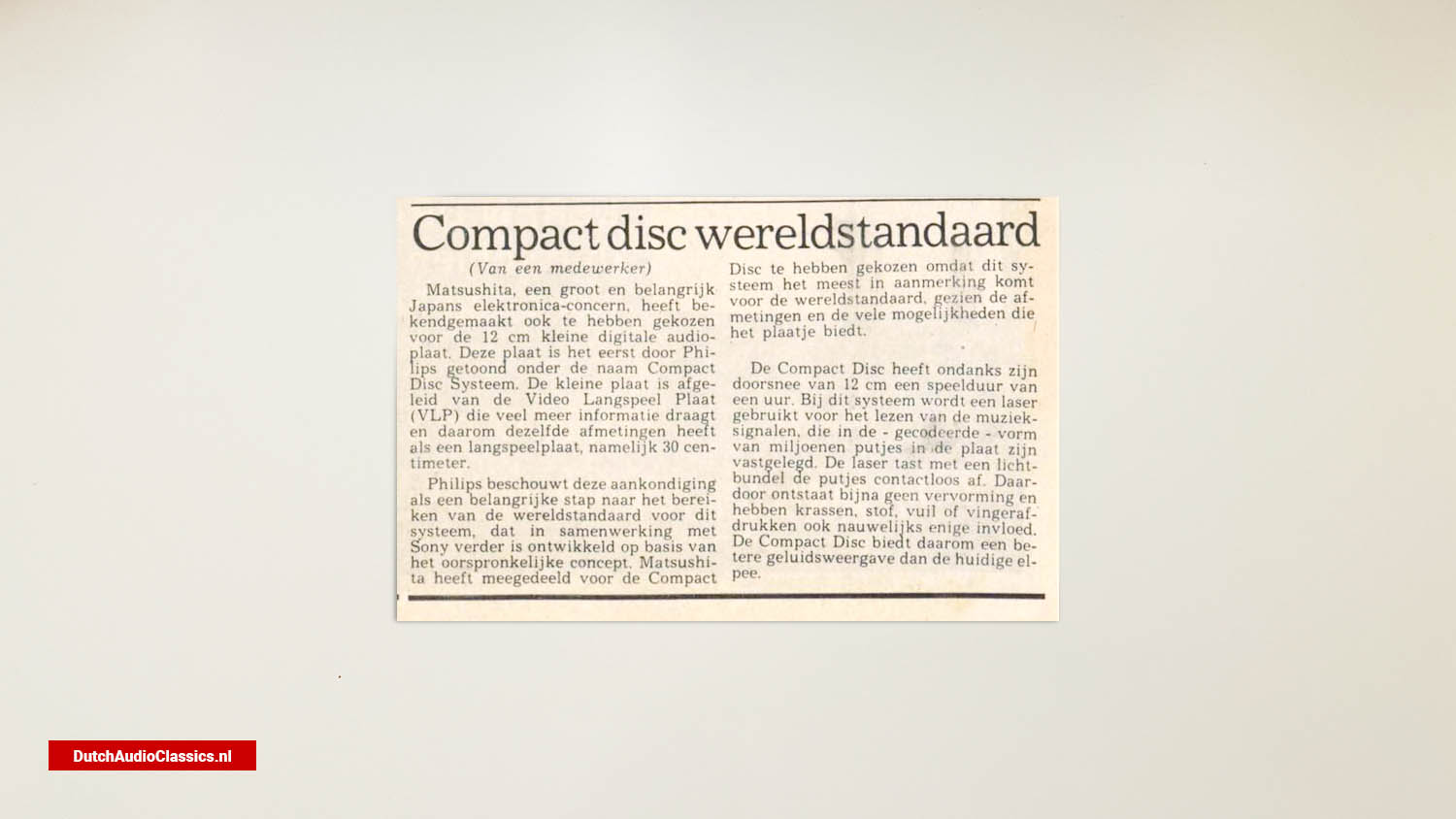 newspaper article Compact disc world standard