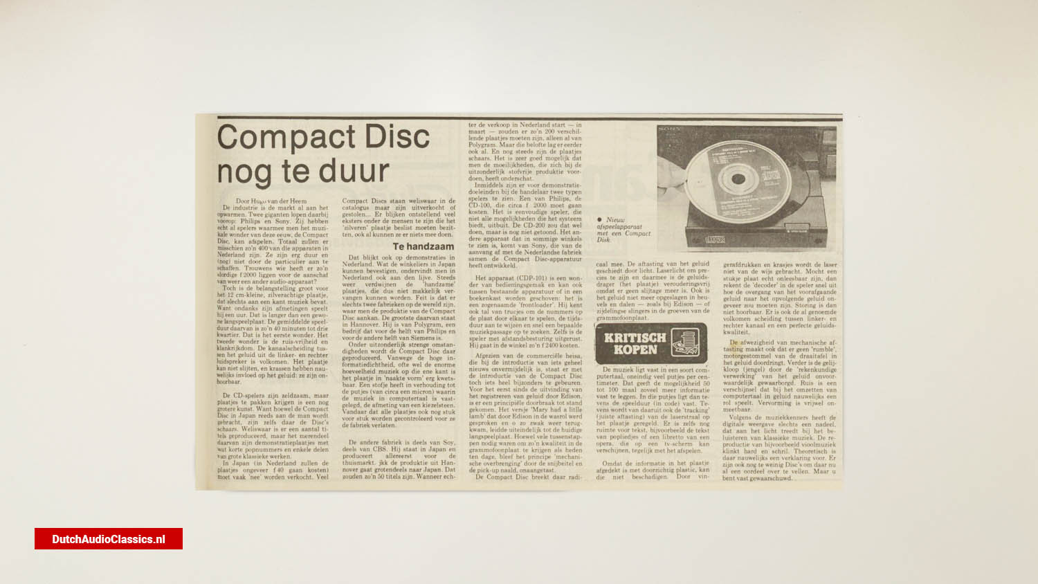 newspaper article Compact Disc still too expensive