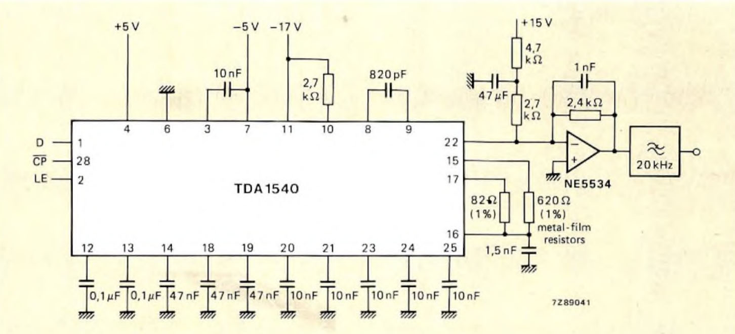 Philips TDA1540 - Circuit diagram of a voltage-output digital-to-analogue converter using the Philips TDA1540