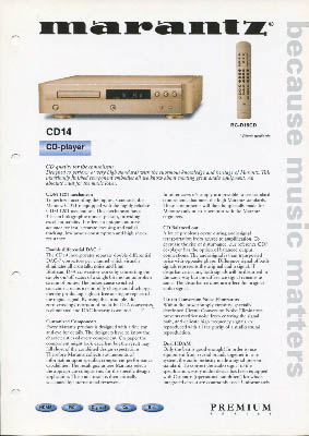 Marantz CD14 cdplayer 2001 product information English PDF - Marantz