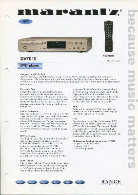 Marantz DV7010 DVD Player 2001 product information English PDF - Marantz