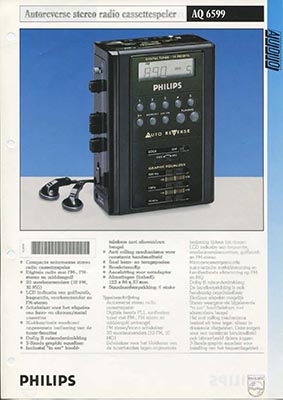 Philips AQ6599 Portable cassetteplayer 1989 product information PDF - Philips