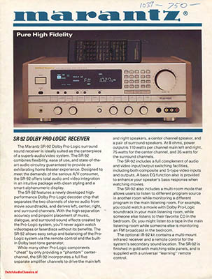 Marantz SR92 Receiver product information 1990 English PDF - Marantz