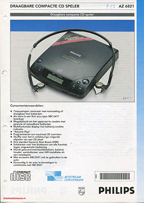 Philips AZ6821 portable cdplayer 1993 Dutch brochure PDF