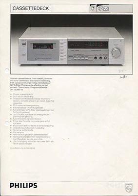 Philips F6222 cassettedeck 1982 product information PDF - Philips