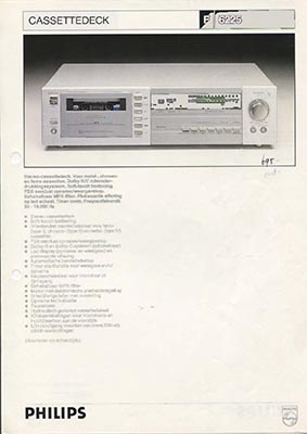 Philips F6225 cassettedeck 1982 product information PDF - Philips