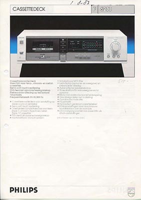 Philips F6233 cassettedeck 1983 product information PDF - Philips