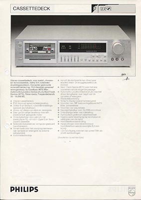 Philips F6622 cassettedeck 1983 product information PDF - Philips