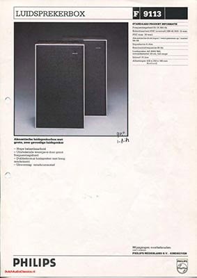 Philips F9113 Speaker product information 1982 Dutch PDF - Philips