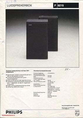 Philips F9215 Speaker product information 1983 Dutch PDF - Philips