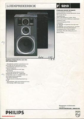 Philips F9219 Speaker product information 1982 Dutch PDF - Philips