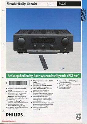 Philips FA920 Amplifier product information 1992 Dutch PDF - Philips