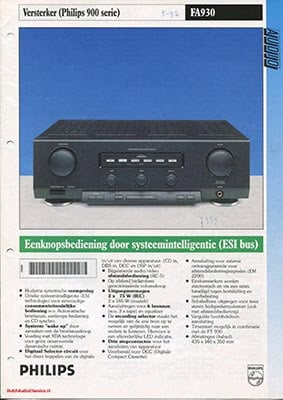 Philips FA930 Amplifier product information 1992 Dutch PDF - Philips