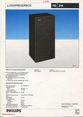 Philips FB244 Speaker product information 1984 Dutch PDF - Philips