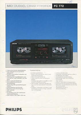 Philips FC772 cassettedeck 1987 product information PDF - Philips
