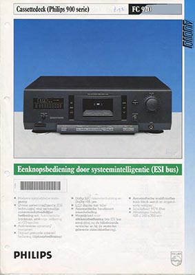 Philips FC920 cassettedeck 1992 product information PDF - Philips