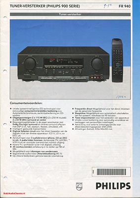 Philips FR940 Receiver product information 1993 Dutch PDF - Philips